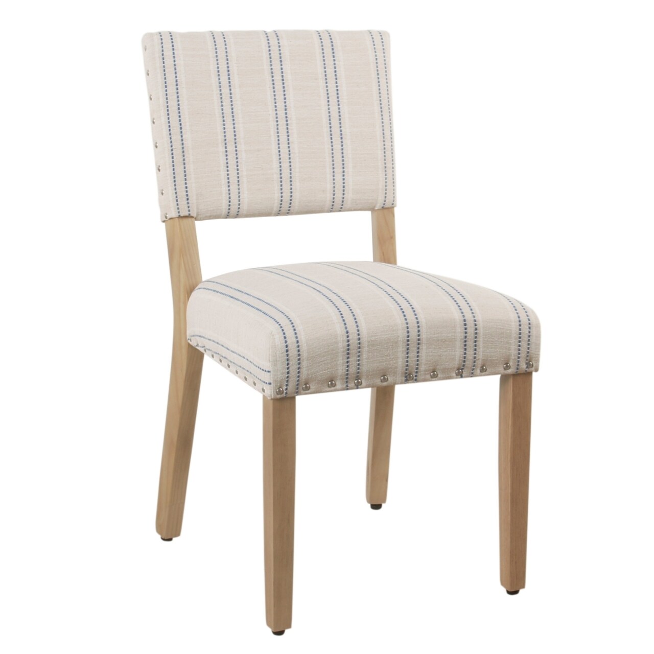 Saltoro Sherpi Wooden Dining Chair with Striped Pattern Fabric Cushioned Seat, Blue and White, Set of Two-